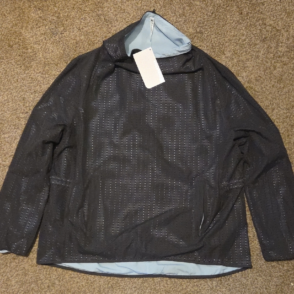 Fabletics Womens Black and Light Blue Reflective Jacket